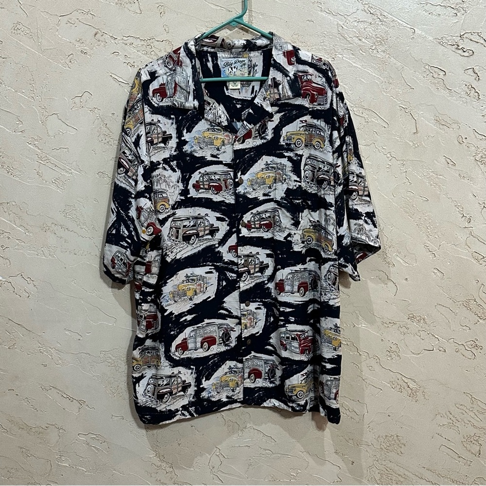 Vintage Big Dogs Mens Hawaiian Shirt Woody Wagons & Surfboards size 2X